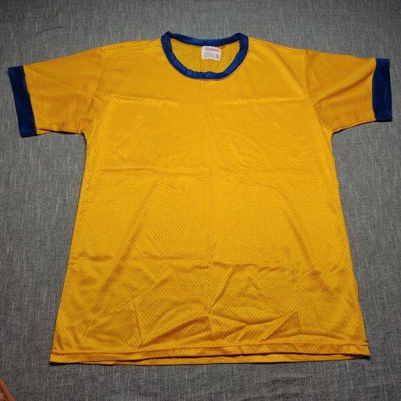 VINTAGE 70s Wilson Jersey Yellow Blue Blank Practice Made In USA Ringer - Picture 1 of 8